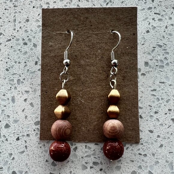 Jewelry - Handmade Brown and Gold Dangling Earrings